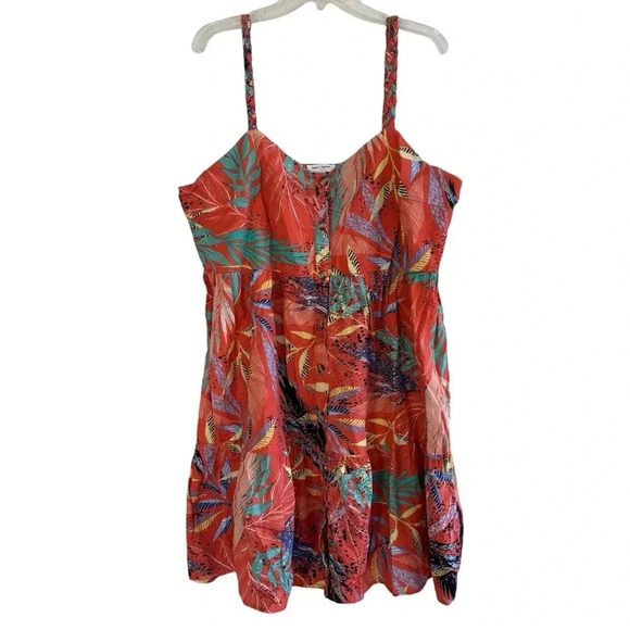 Beachlunchlounge Tropical Mini Dress Braided Straps Colorful Button Front XXL - Picture 1 of 14